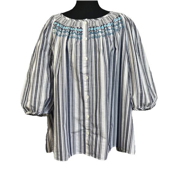 Catherines Tops - Catherines Embroidered Button Down Peasant Blouse Boho 1/2 Sleeve Size 3XP